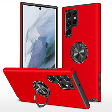 Samsung Galaxy S22 Ultra Compatible Case Cover With Shockproof Magnetic Ring Holder - Red